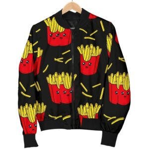French Fries Cartoon Print Pattern Women Casual Bomber Jacket