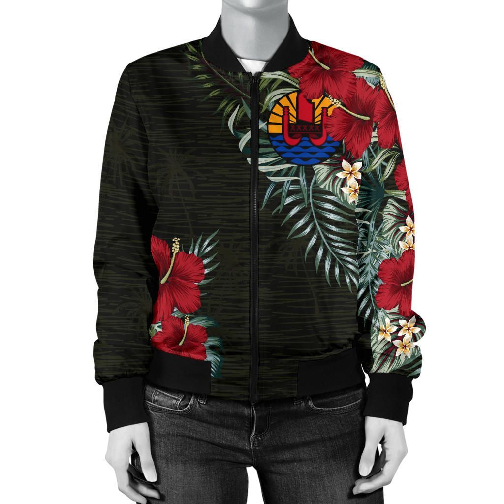 French Polynesia Hibiscus Women's Bomber Jacket A7 Bomber Jacket French Polynesia Hibiscus Women's Bomber Jacket A7 Bomber Jacket