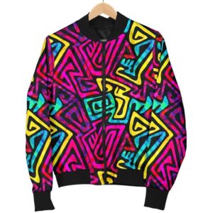 Funky Pattern Print Women Casual Bomber Jacket