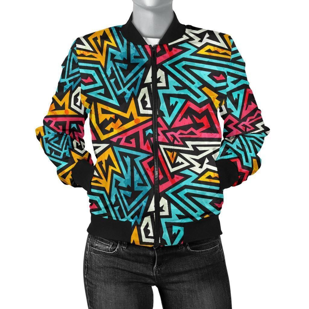 Funky-Print-Pattern-Women-Casual-Bomber-Jacket-1