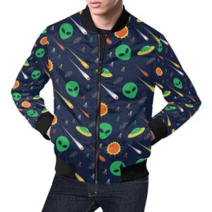 Galaxy Comet Alien Ufo Pattern Print Mens Bomber Jacket
