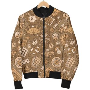 Gambling Poker Pattern Print Women Casual Bomber Jacket