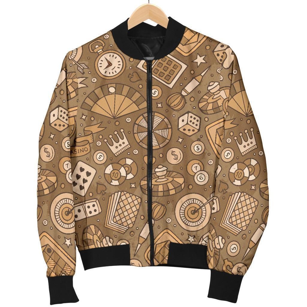 Gambling Poker Pattern Print Women Casual Bomber Jacket Gambling Poker Pattern Print Women Casual Bomber Jacket