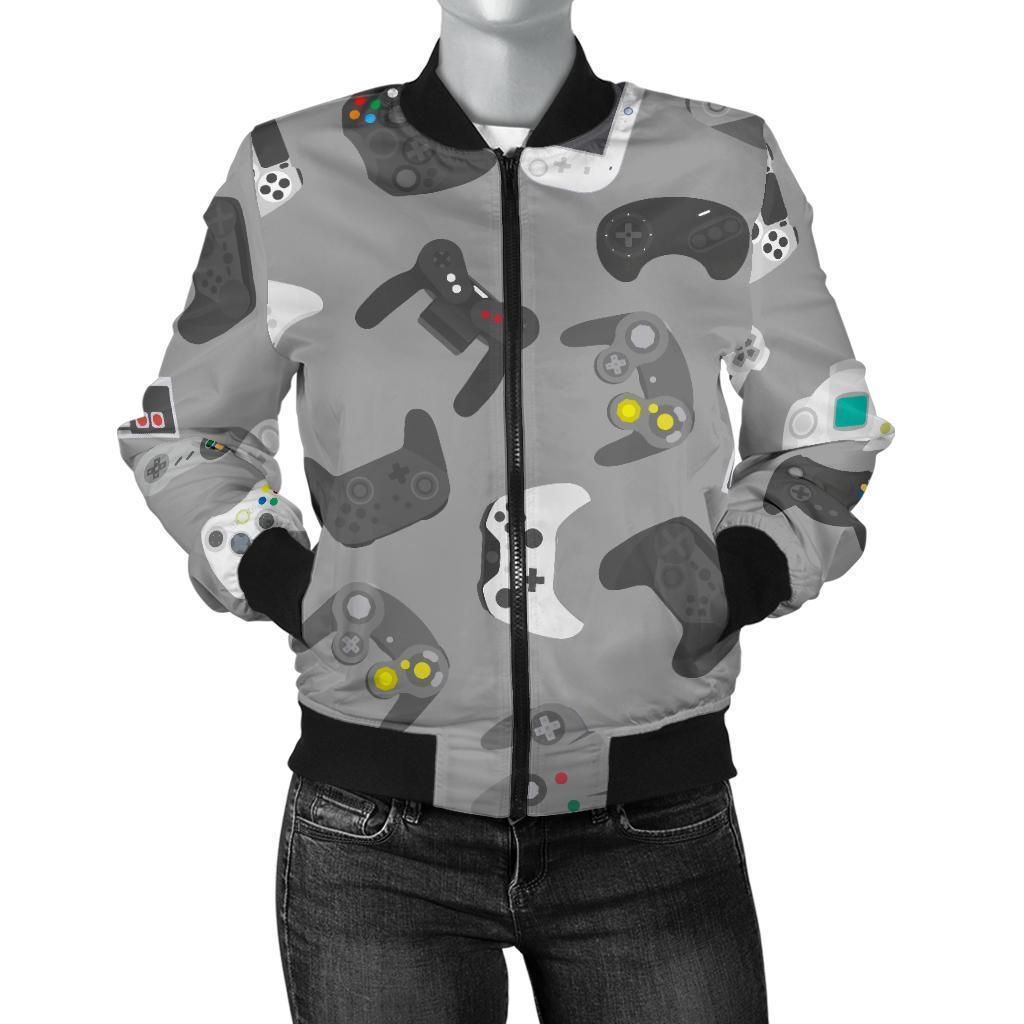 Gaming-Joystick-Print-Pattern-Women-Casual-Bomber-Jacket-1