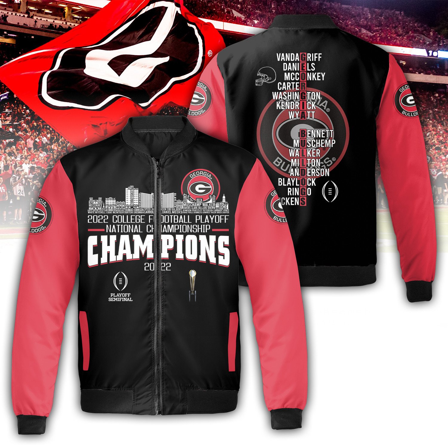 Georgia Bulldogs 2021 College Football Playoff National Championship Bomber Jacket Georgia Bulldogs 2021 College Football Playoff National Championship Bomber Jacket