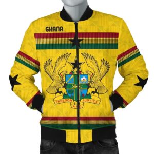 Ghana Bomber Jacket Kente Round Pattern Coat Of Arms Men A10 Bomber Jacket