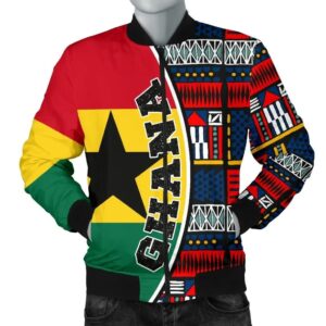 Ghana Men's Bomber Jacket - Flag & Kente Pattern Special A25 Bomber Jacket