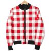 Gingham Red Pattern Print Women Casual Bomber Jacket