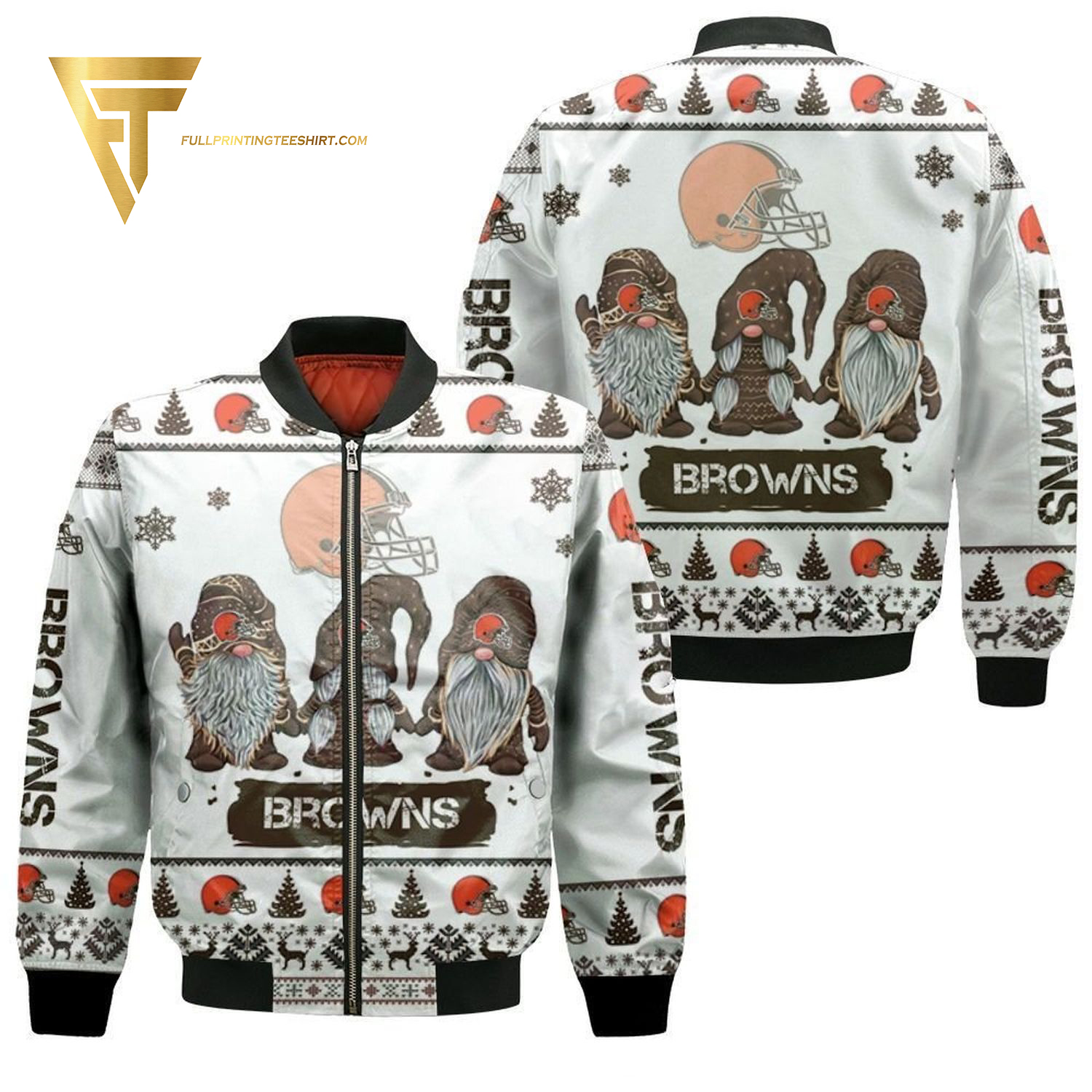 Gnomes Cleveland Browns Ugly Christmas Bomber Jacket Gnomes Cleveland Browns Ugly Christmas Bomber Jacket