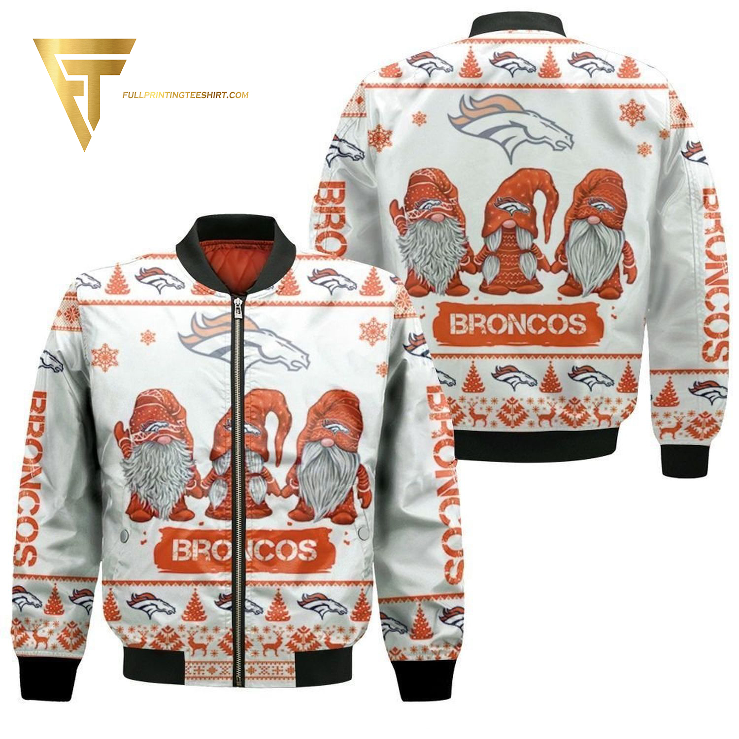 Gnomes Denver Broncos Ugly Christmas Full Print Bomber Jacket Gnomes Denver Broncos Ugly Christmas Full Print Bomber Jacket