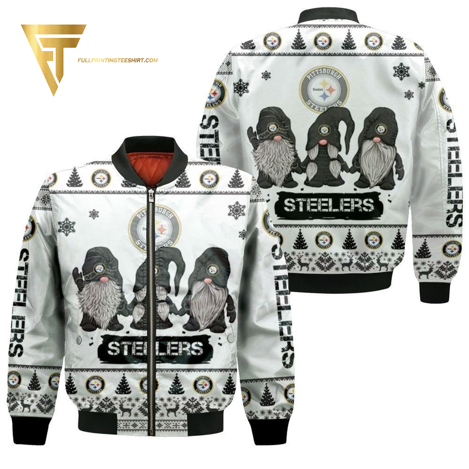 Gnomes Pittsburgh Steelers Ugly Christmas Bomber Jacket Gnomes Pittsburgh Steelers Ugly Christmas Bomber Jacket