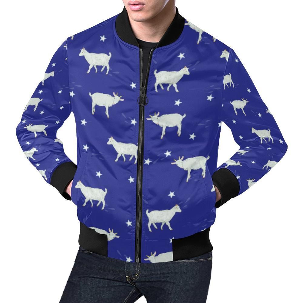 Goat Sheep Pattern Print Mens Bomber Jacket Goat Sheep Pattern Print Mens Bomber Jacket