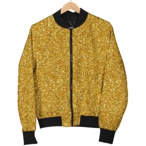 Gold Glitter Star Print Pattern Women Casual Bomber Jacket