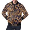 Gold Paisley Pattern Print Mens Bomber Jacket
