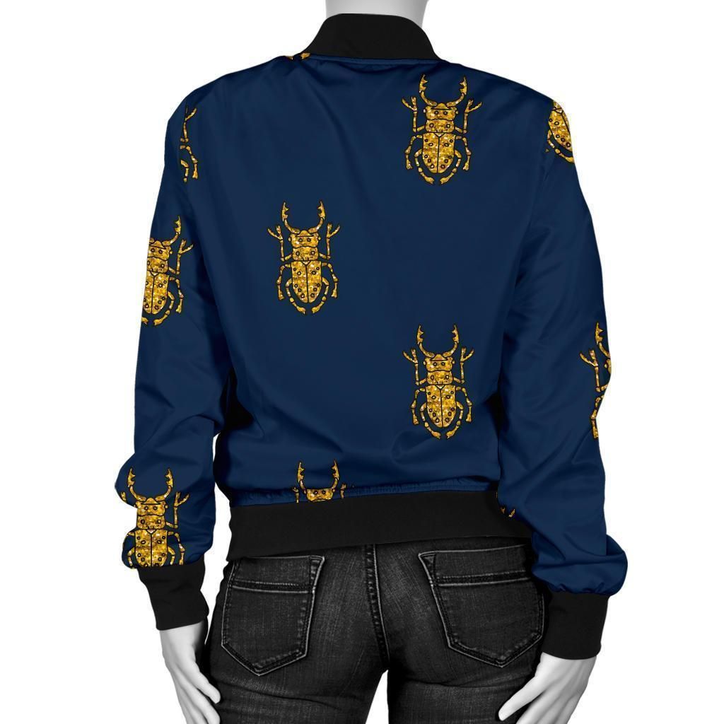 Golden-Bug-Pattern-Print-Women-Casual-Bomber-Jacket-2
