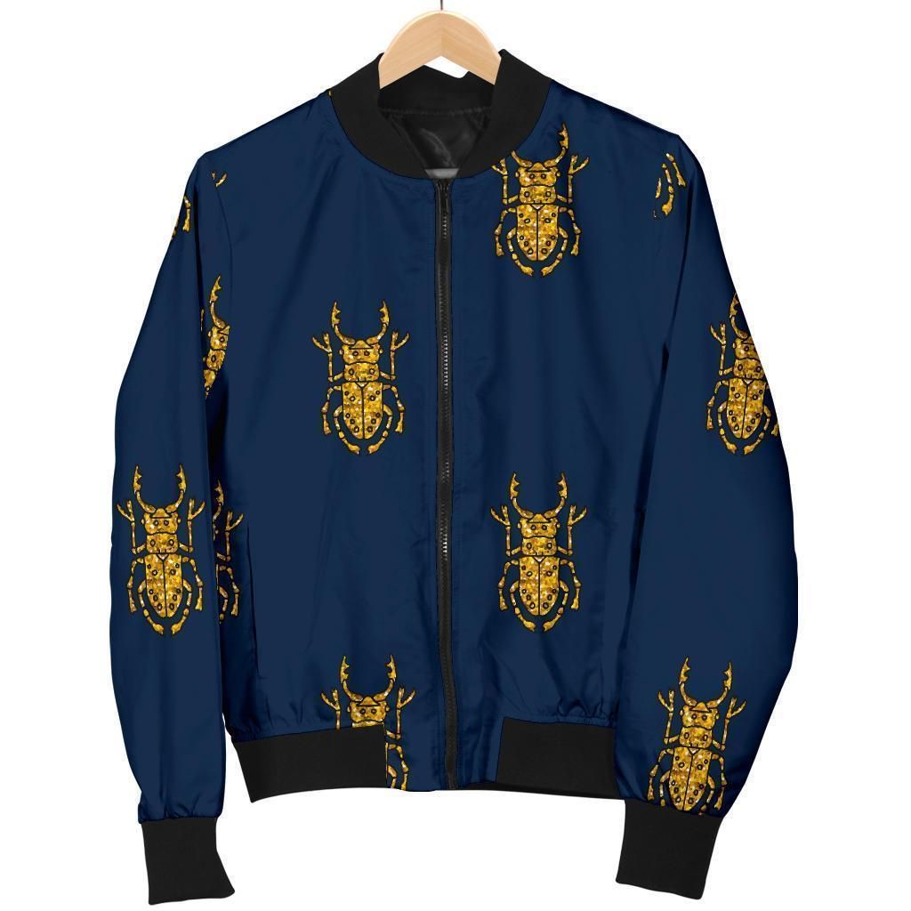 Golden Bug Pattern Print Women Casual Bomber Jacket Golden Bug Pattern Print Women Casual Bomber Jacket