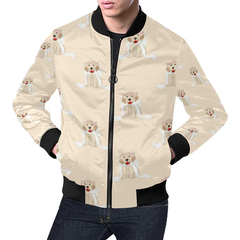 Golden Retriever Pattern Print Mens Bomber Jacket Golden Retriever Pattern Print Mens Bomber Jacket