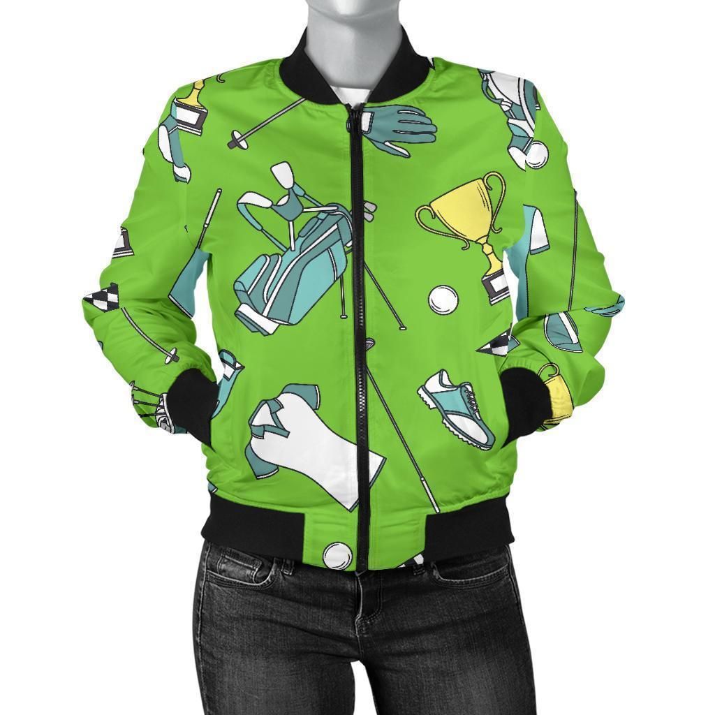 Golf-Green-Print-Pattern-Women-Casual-Bomber-Jacket-1