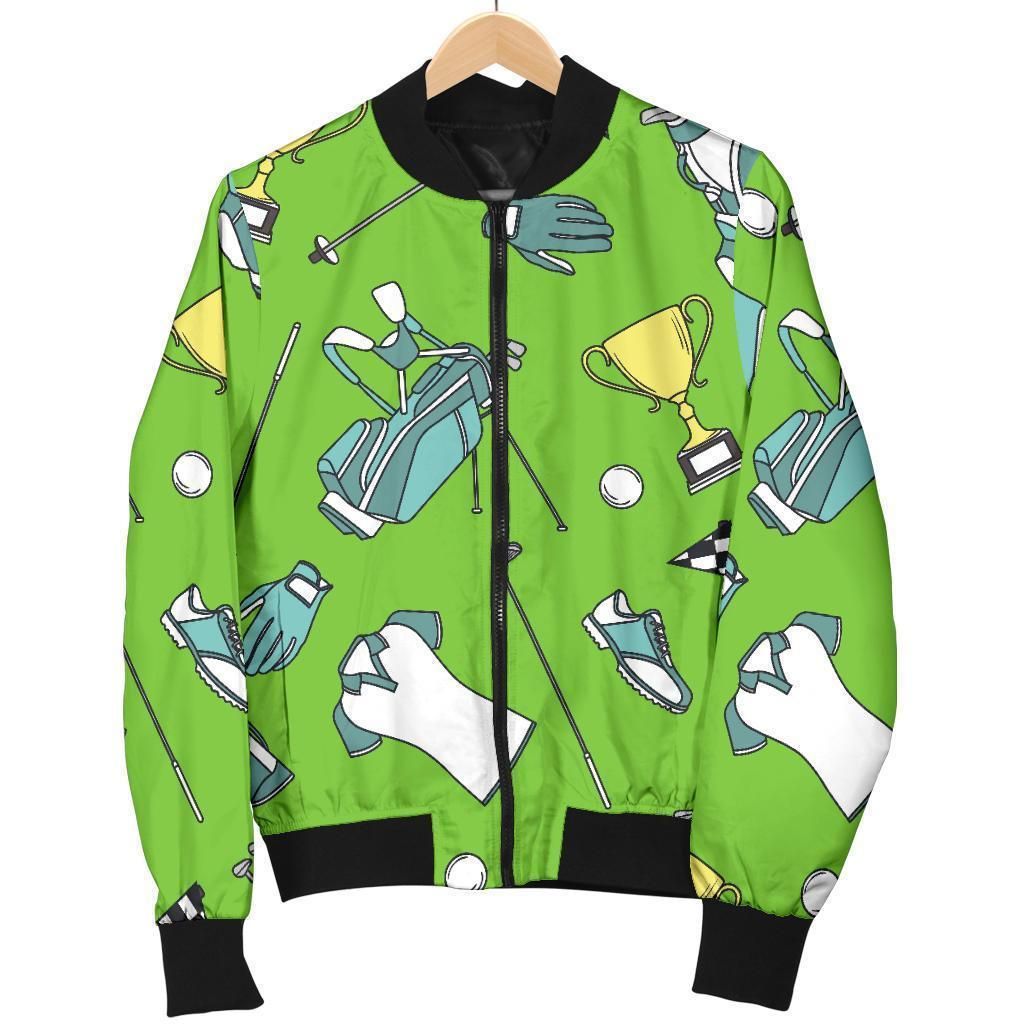 Golf Green Print Pattern Women Casual Bomber Jacket Golf Green Print Pattern Women Casual Bomber Jacket