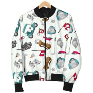 Golf Print Pattern Women Casual Bomber Jacket