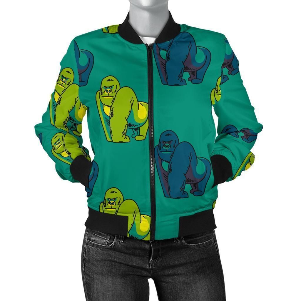 Gorilla-Print-Pattern-Women-Casual-Bomber-Jacket-1