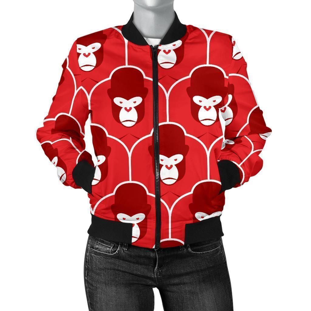 Gorilla-Red-Pattern-Print-Women-Casual-Bomber-Jacket-1