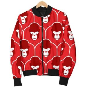 Gorilla Red Pattern Print Women Casual Bomber Jacket
