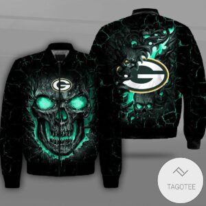 Green Bay Packers Lava Skull Full Print Bomber Jacket