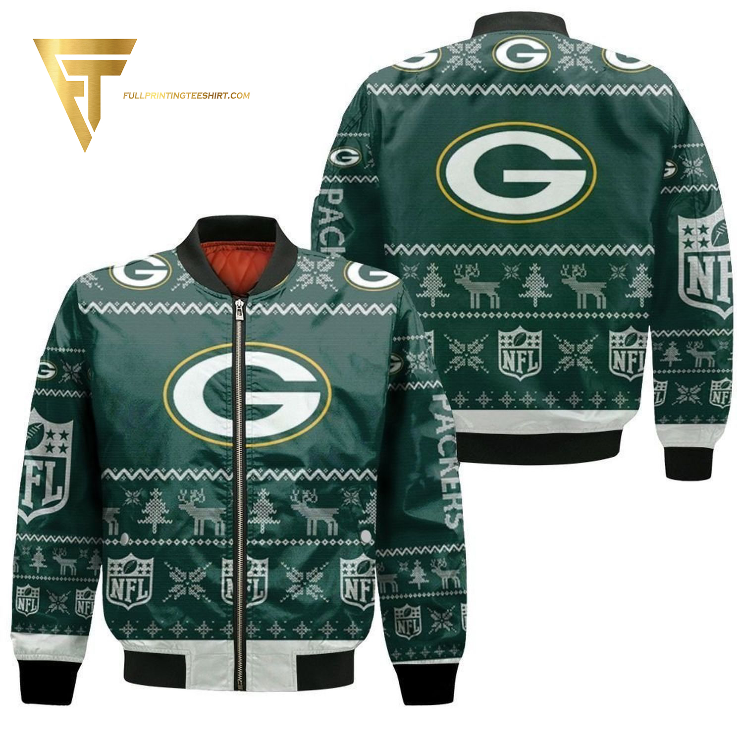 Green Bay Packers Ugly Christmas Full Print Bomber Jacket Green Bay Packers Ugly Christmas Full Print Bomber Jacket