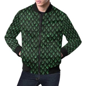 Green Egg Skin Dragon Pattern Print Mens Bomber Jacket