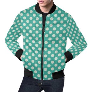 Green White Polka dot Pattern Print Mens Bomber Jacket