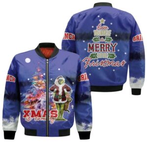 Grinch Christmas Coming Have Yourself A Merry Little Christmas Blue 3D Designed Allover Gift For Grinch Fans Christmas Fans Bomber Jacket