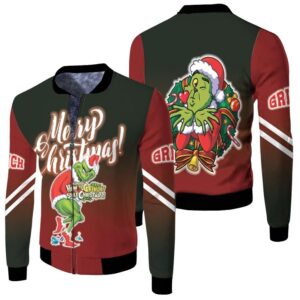 Grinch Christmas Merry Christmas Grinch Santa Claus Wreath Christmas 3D Designed Allover Gift For Grinch Fans Christmas Fans Bomber Jacket