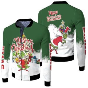 Grinch Christmas Merry Christmas How The Grinch Stole Christmas Santa Green 3D Designed Allover Gift For Grinch Fans Christmas Fans Bomber Jacket