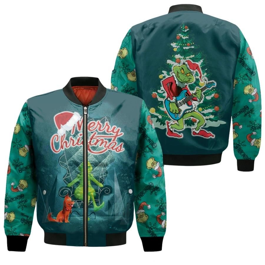 Grinch Christmas Merry Christmas King Playing Guitar Christmas Tree 3D Designed Allover Gift For Grinch Fans Christmas Fans Bomber Jacket Grinch Christmas Merry Christmas King Playing Guitar Christmas Tree 3D Designed Allover Gift For Grinch Fans Christmas Fans Bomber Jacket