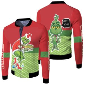 Grinch Christmas Merry X Mas How To Grinch Stole Christmas Red Green 3D Designed Allover Gift For Grinch Fans Christmas Fans Bomber Jacket