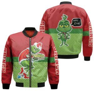 Grinch Christmas Merry X Mas How To Grinch Stole Christmas Red Green 3D Designed Allover Gift For Grinch Fans Christmas Fans Bomber Jacket