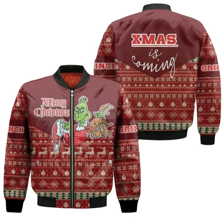 Grinch Christmas XMas Is Coming Merry Christmas Deer Tree Pattern 3D Allover Gift For Grinch Fans Christmas Fans Bomber Jacket Grinch Christmas XMas Is Coming Merry Christmas Deer Tree Pattern 3D Allover Gift For Grinch Fans Christmas Fans Bomber Jacket