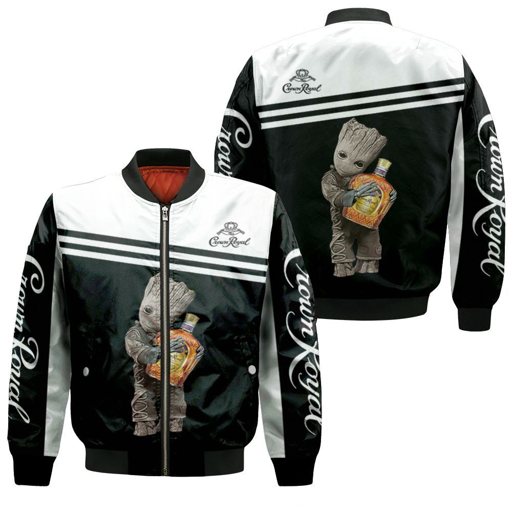 Groot Hug Crown Royal Wine Bottle 3D Bomber Jacket Groot Hug Crown Royal Wine Bottle 3D Bomber Jacket