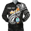 Guam Personalised Men's Bomber Jacket - Guam Seal Polynesian Patterns Plumeria (Black) - BN25 Bomber Jacket