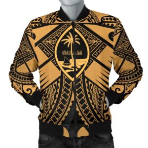 Guam Polynesian Men's Bomber Jacket - Guam Gold Seal with Polynesian Tattoo - BN18 Bomber Jacket