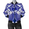 Guam Polynesian Women's Bomber Jacket  - Guam White Seal with Polynesian Tattoo Ver 02 - BN18 Bomber Jacket