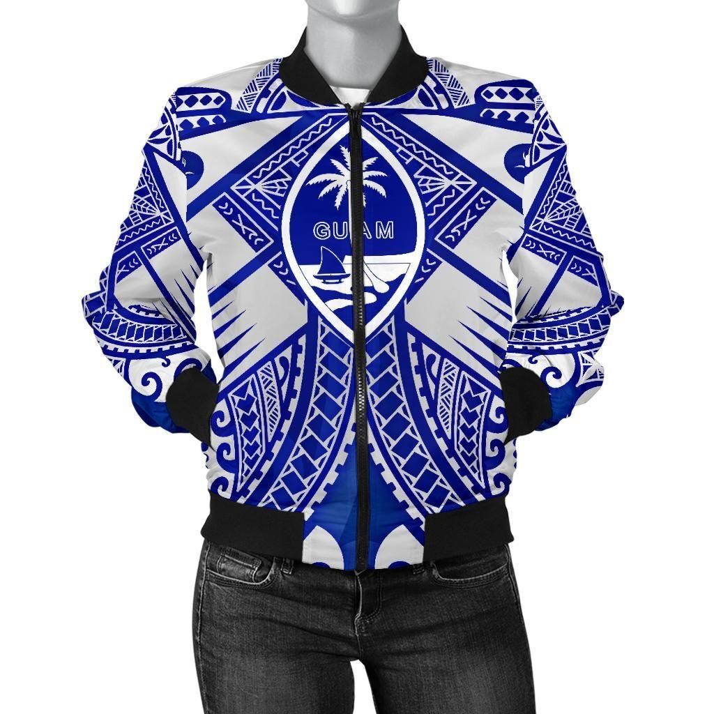 Guam Polynesian Women's Bomber Jacket - Guam White Seal with Polynesian Tattoo Ver 02 - BN18 Bomber Jacket Guam Polynesian Women's Bomber Jacket - Guam White Seal with Polynesian Tattoo Ver 02 - BN18 Bomber Jacket