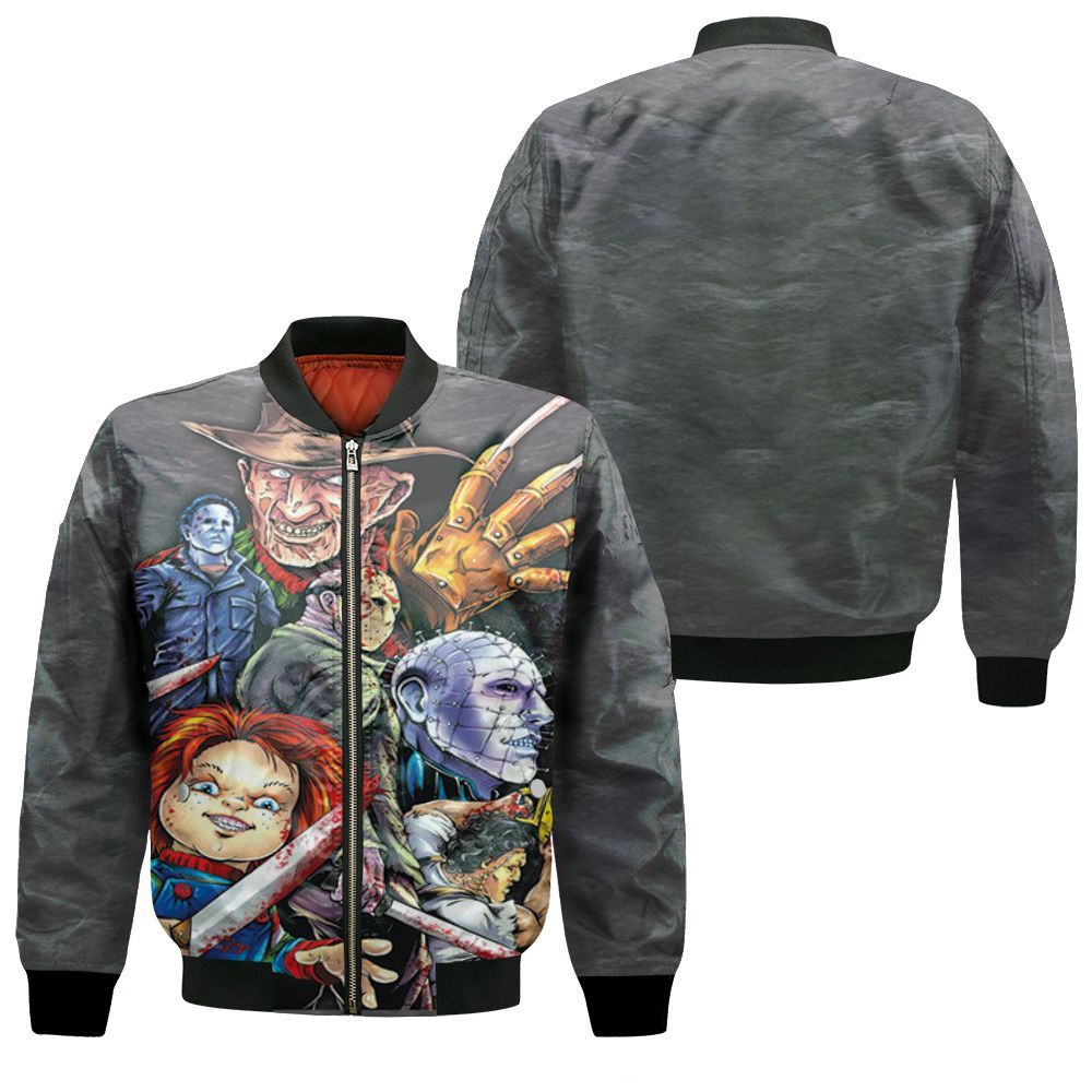 Halloween Horror Freddy Krueger Michael Myers Jason Leatherface Chucky 3D Printed Hoodie Bomber Jacket Halloween Horror Freddy Krueger Michael Myers Jason Leatherface Chucky 3D Printed Hoodie Bomber Jacket