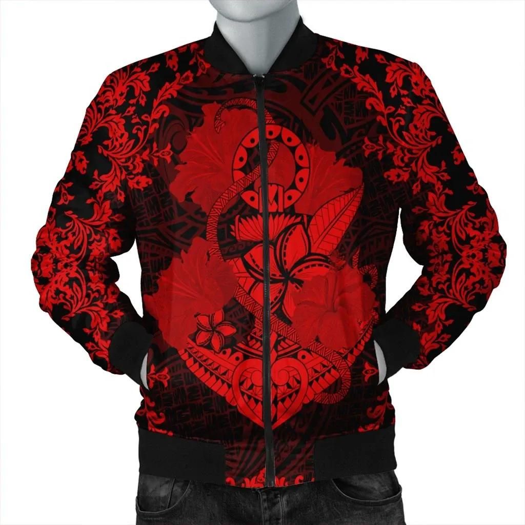 Hawaii Anchor Hibiscus Flower Vintage Bomber Jacket - AH - Red - J5R Bomber Jacket Hawaii Anchor Hibiscus Flower Vintage Bomber Jacket - AH - Red - J5R Bomber Jacket