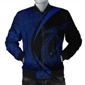 Hawaii Fish Hook Polynesian Bomber Jacket - Circle Style Blue - AH - J4R Bomber Jacket