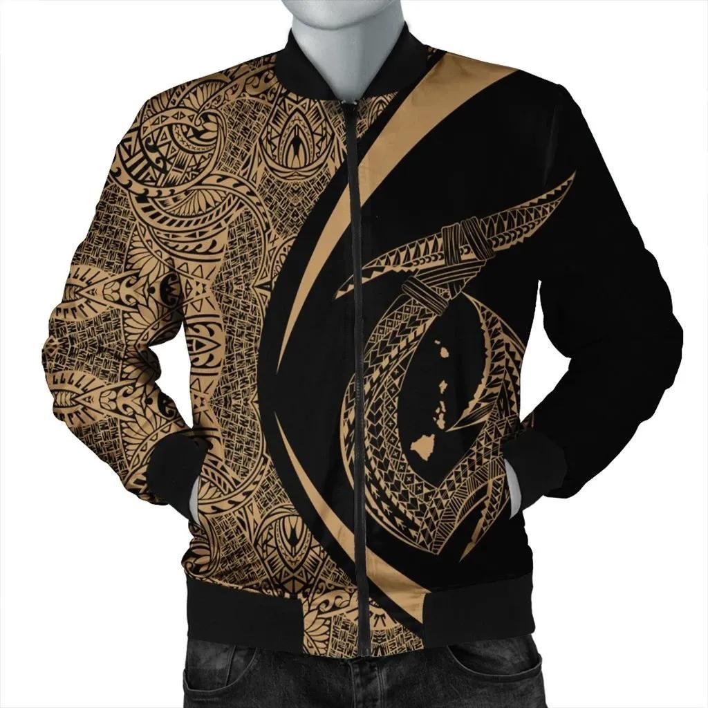 Hawaii Fish Hook Polynesian Bomber Jacket - Circle Style Gold - AH - J4R Bomber Jacket Hawaii Fish Hook Polynesian Bomber Jacket - Circle Style Gold - AH - J4R Bomber Jacket
