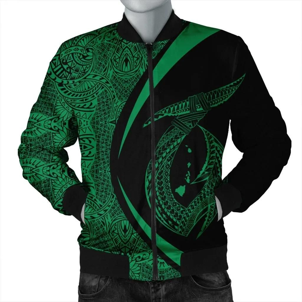 Hawaii Fish Hook Polynesian Bomber Jacket - Circle Style Green - AH - J4R Hawaii Fish Hook Polynesian Bomber Jacket - Circle Style Green - AH - J4R
