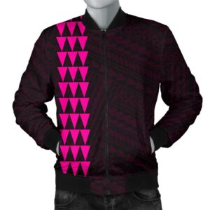 Hawaii Kakau Polynesian Three Turtles Map Men's Bomber Jacket - Pink - AH - J6 Bomber Jacket