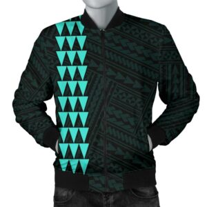 Hawaii Kakau Polynesian Three Turtles Map Personalized Men's Bomber Jacket - Turquoise - AH - J6 Bomber Jacket